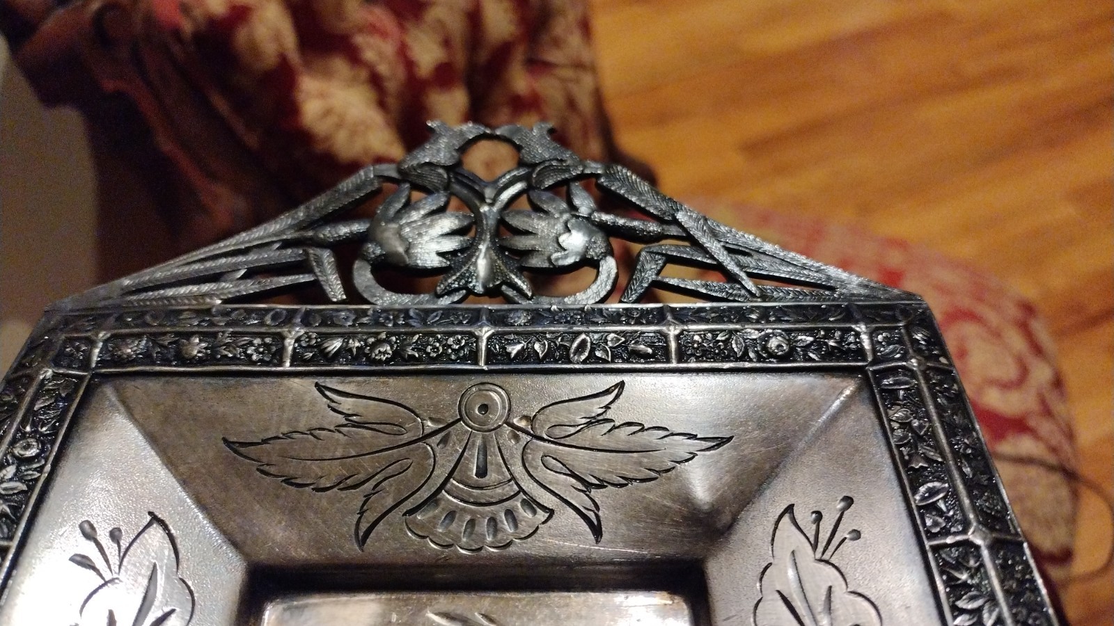 Antique Victorian unique Art Nouveau Dark Silver Plate Calling Card Repousse
