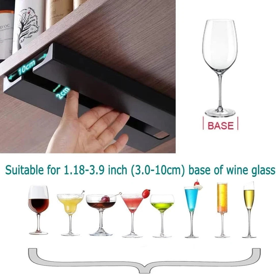 2Pack Wine Glass Holder under Shelf or Cabinet Punch Wine Glass Rack Plastic NEW