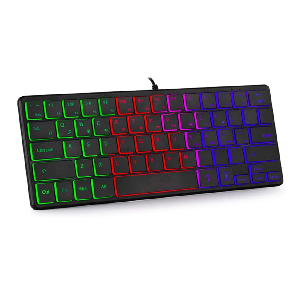 Backlit Mini Keyboard USB Wired Portable Mute Ultra-Compact Small Gaming Keyb...