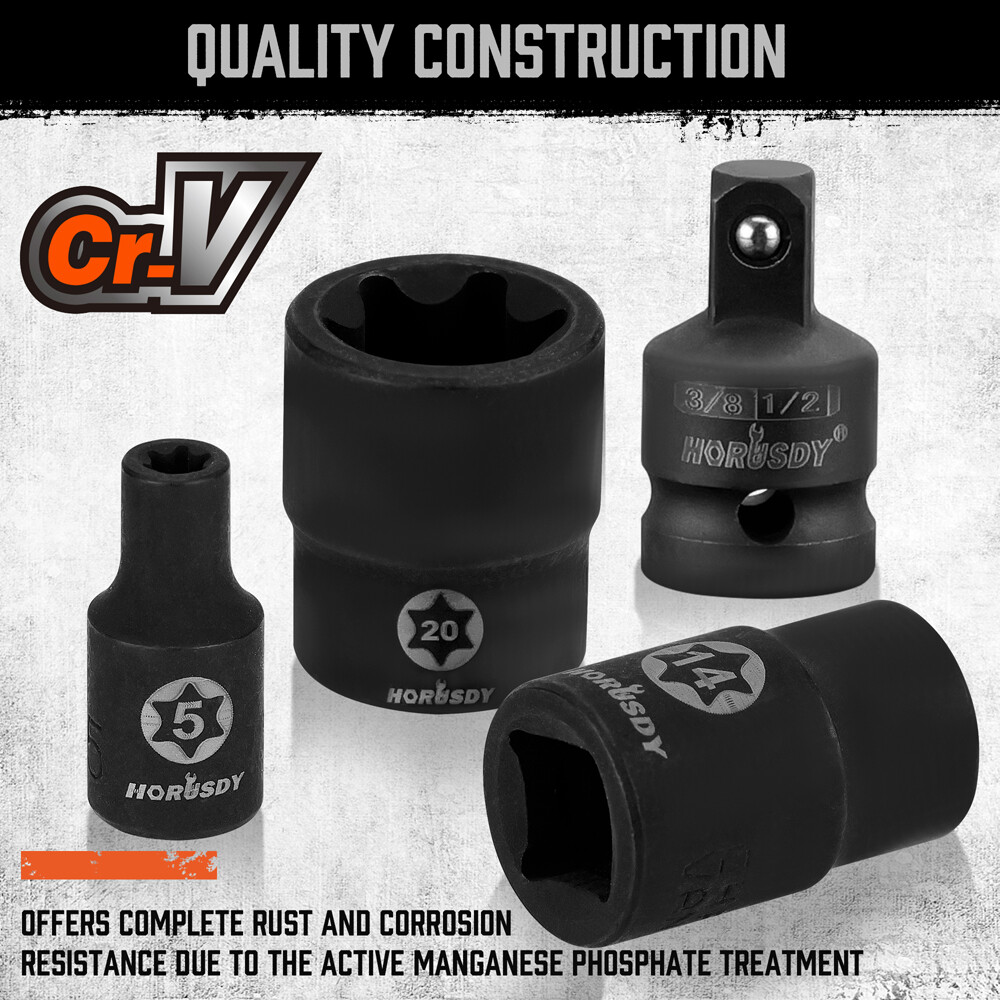 HORUSDY 31PC Torx Bit Socket& Female External Socket Set & Impact Socket Adapter