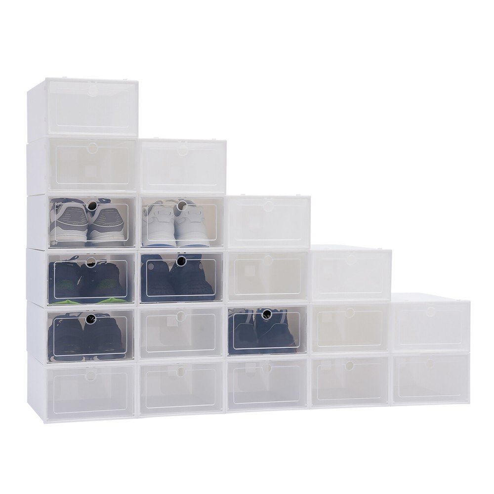 20/24* Stackable Shoe Storage Box Durable Plastic Sneaker Display Case Organizer