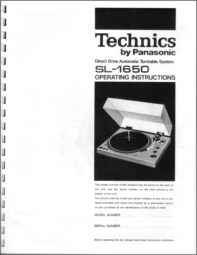 Technics SL-1650 Turntable Owners Manual