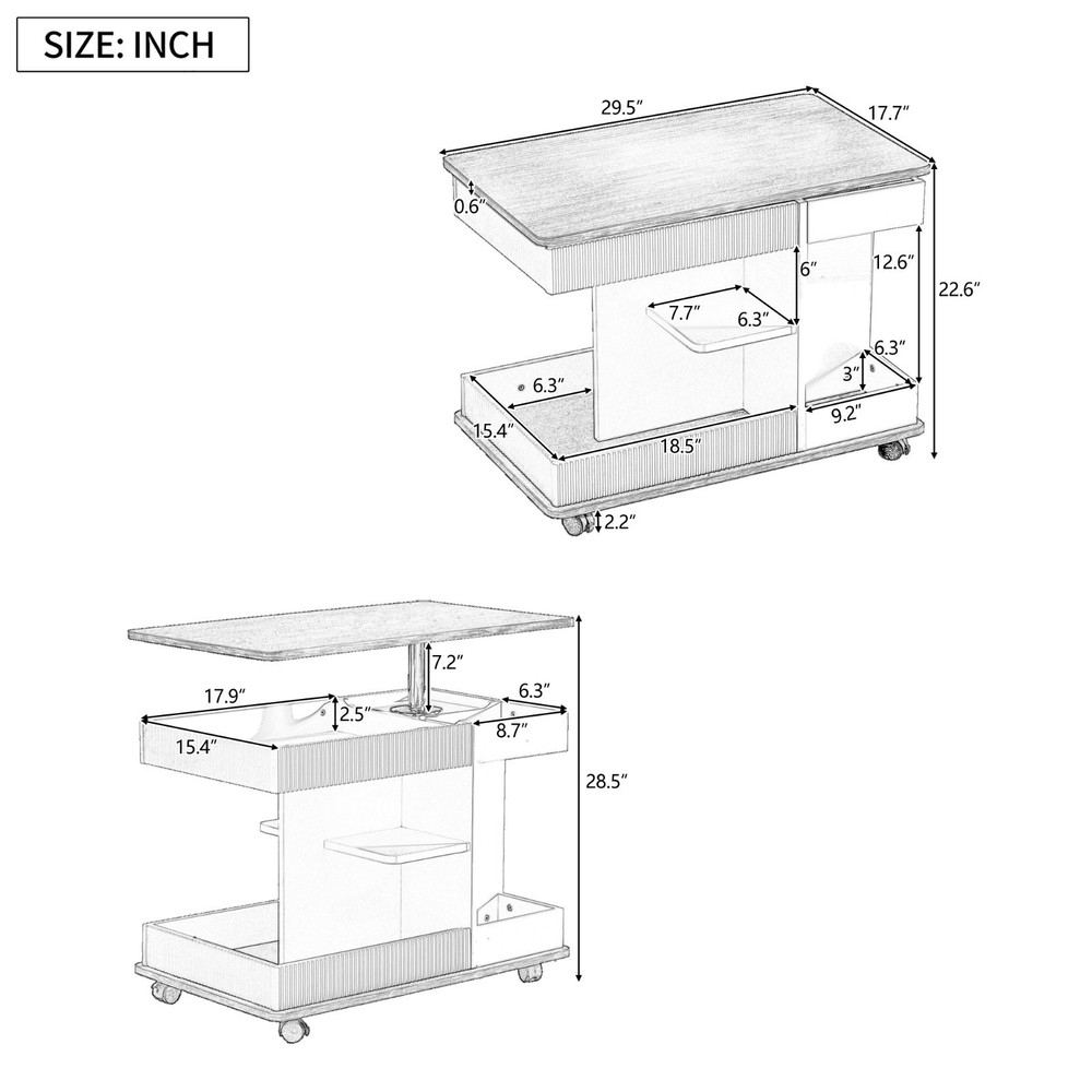 Modern multi-functional adjustable coffee table, wheels and height-adjustable