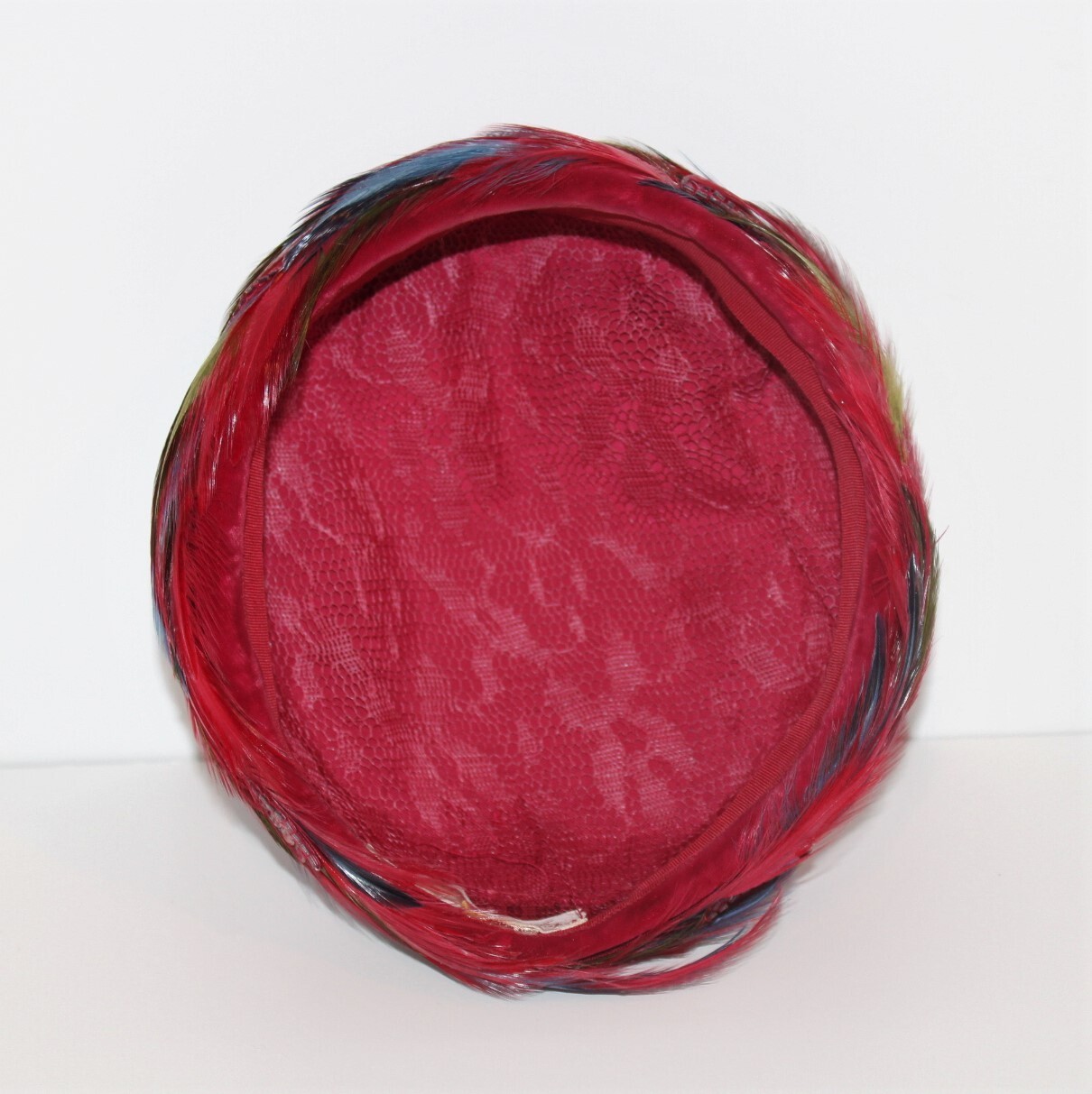 VTG Modern Miss Feather Pillbox Hat Velvet Multi-Color Cranberry Sequin Women's