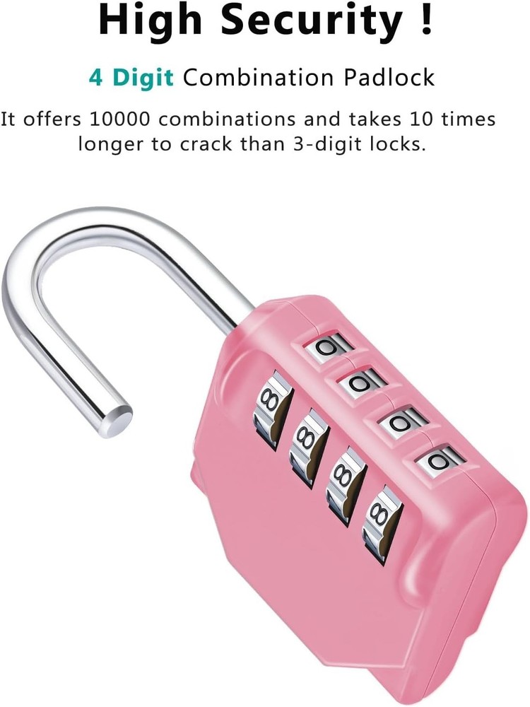 Weatherproof Pink Combination Padlock - 4-Digit Security for All Occasions