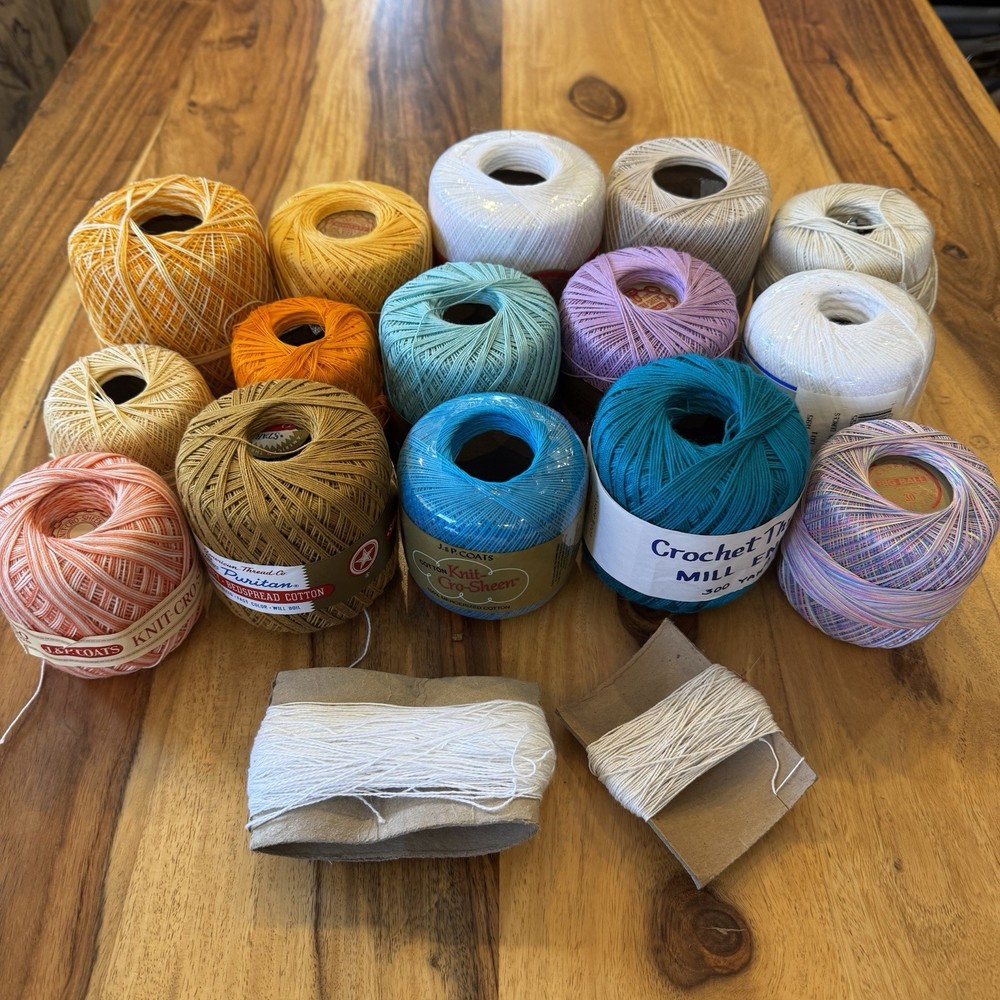 Crochet Thread Variety Lot Multi Colors & different Sizes New & Used