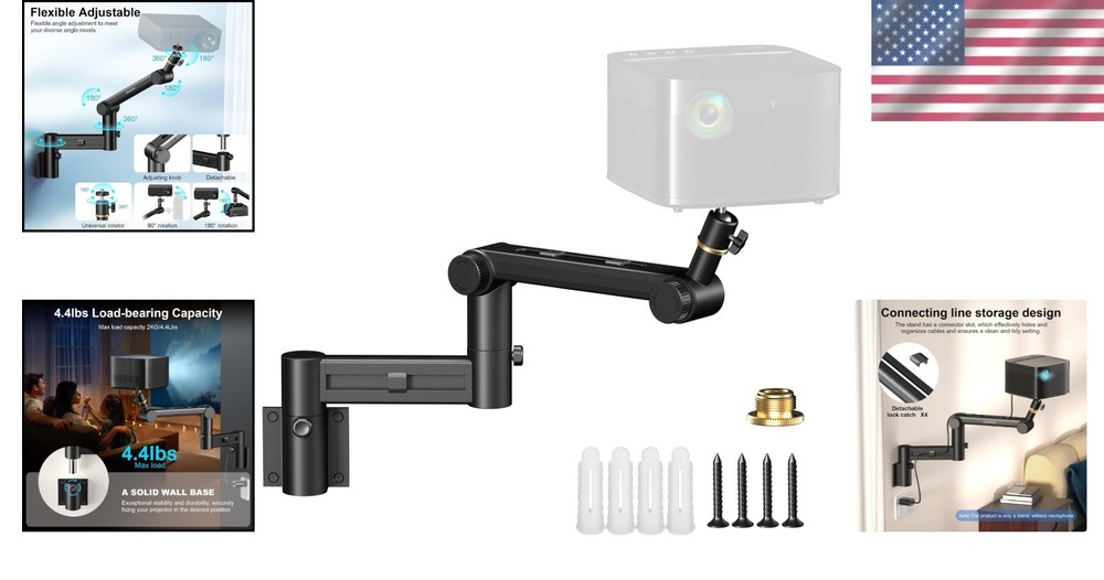 Durable Projector Wall Mount with Adjustable Angle - Ideal for Home Theaters