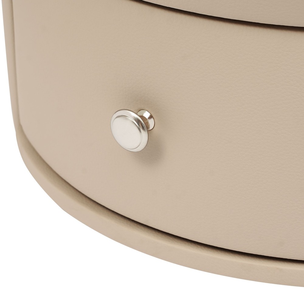 Nightstand with Wireless Charging , LED Nightstand with Leather Surface Round