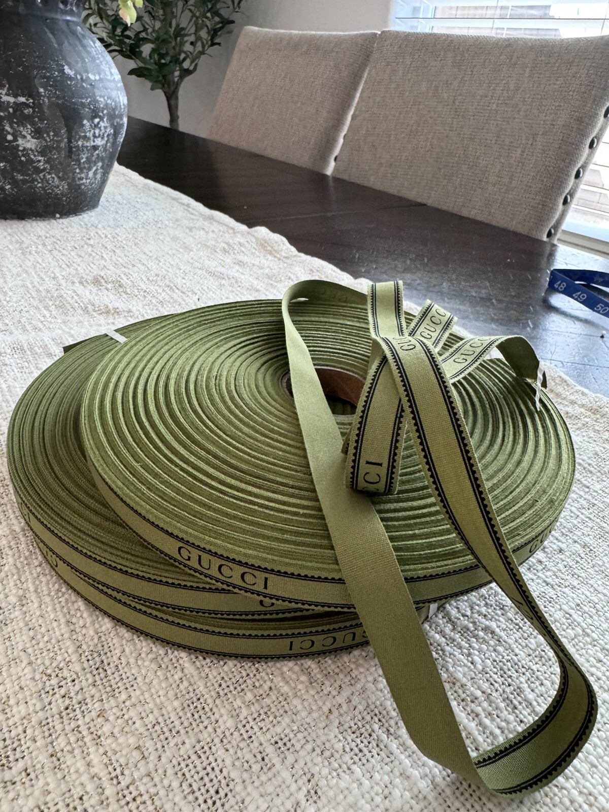 Authentic GUCCI Ribbon Green With Logo 100 Meters (120 Yards) Roll x 16mm NEW