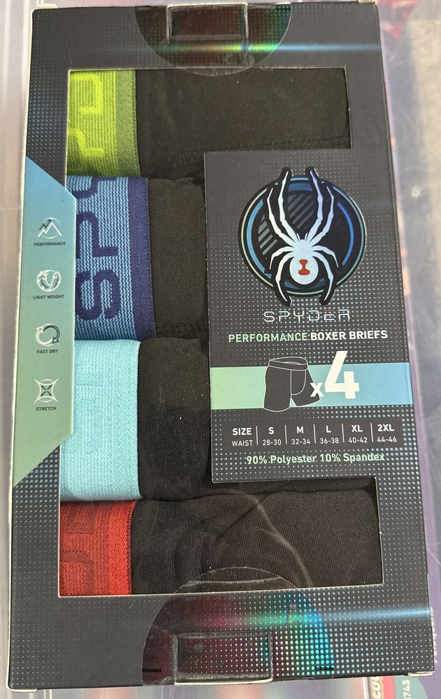4 Pck SPYDER MEN MESH PERFORMANCE STRETCH Boxer Briefs BLACK Medium Large XLarge