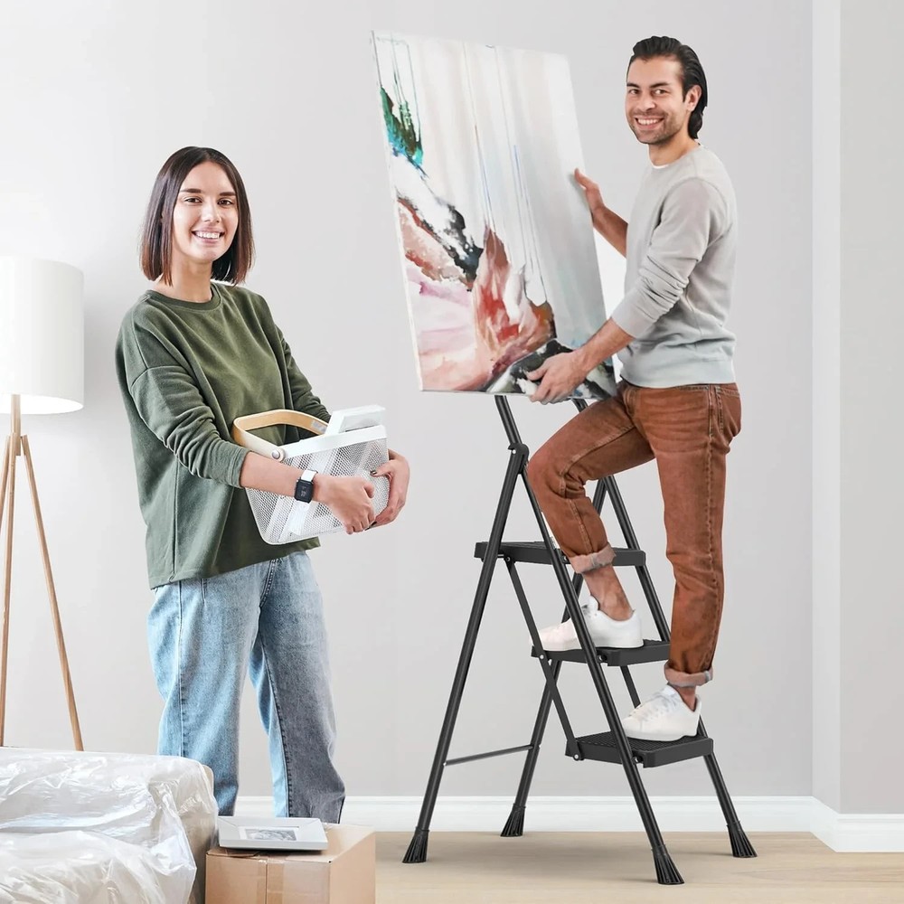 Gianna 3 Step Ladder, Step Stool for Adults,3 Step Ladder Folding Step Stool wit