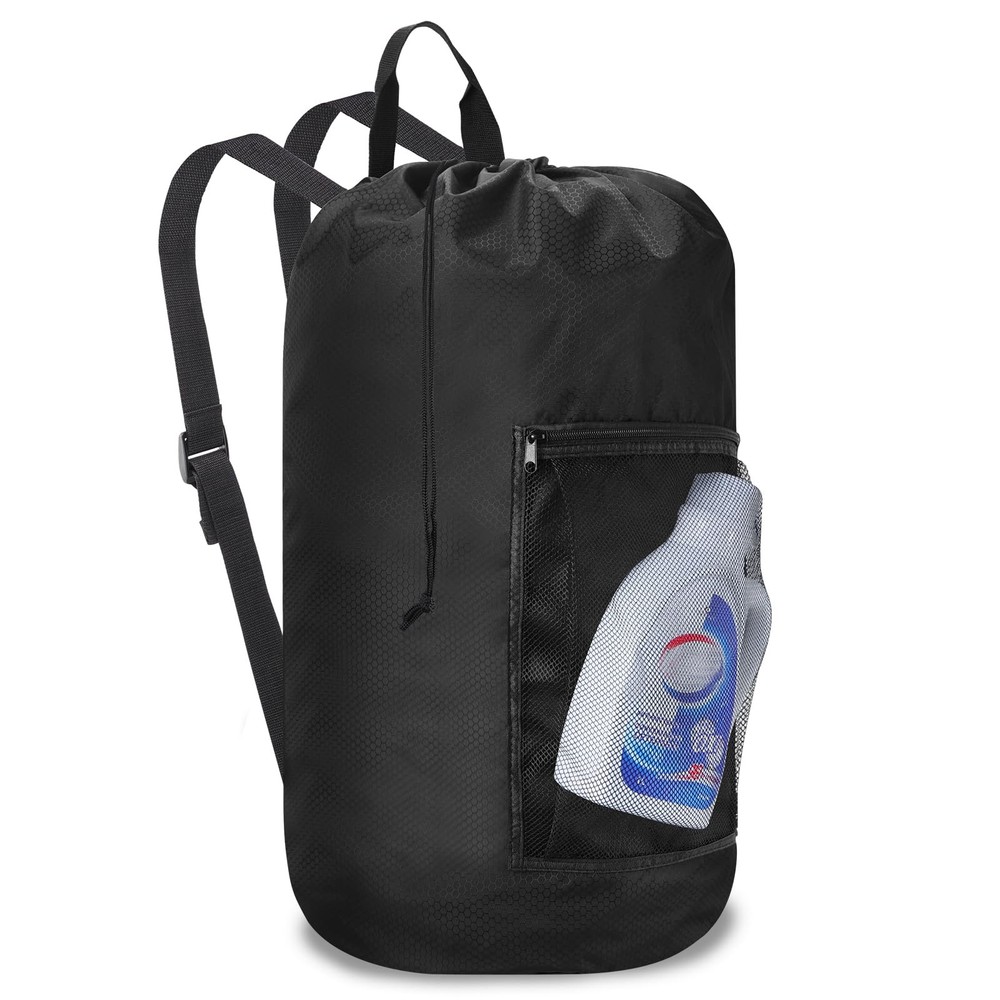Portable Laundry Bag Backpack, Large Capacity With Shoulder Straps, Black