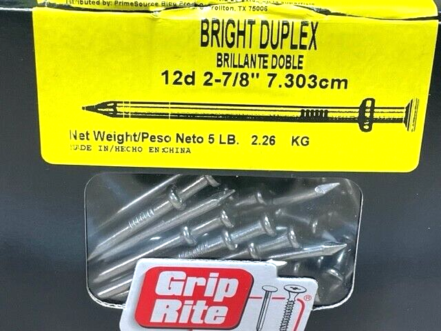 Nails Grip Rite 12D 2 7/8" Bright Duplex FREE SHIPPING 5 LBS