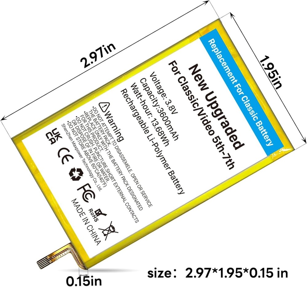 High Capacity Lithium Polymer Battery for iPod Classic Video Compatible Model