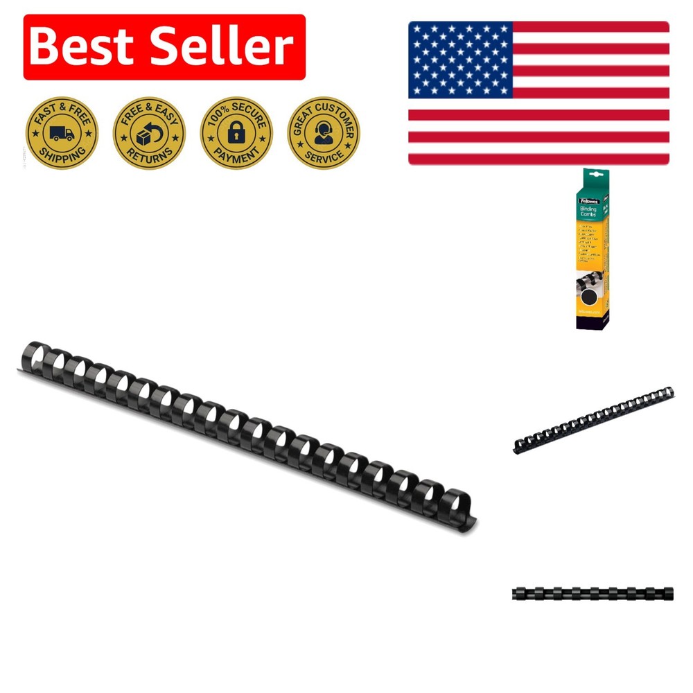 Bulk 3/8" Black Plastic Binding Combs - 100 Pack for Elegant Document Finishing
