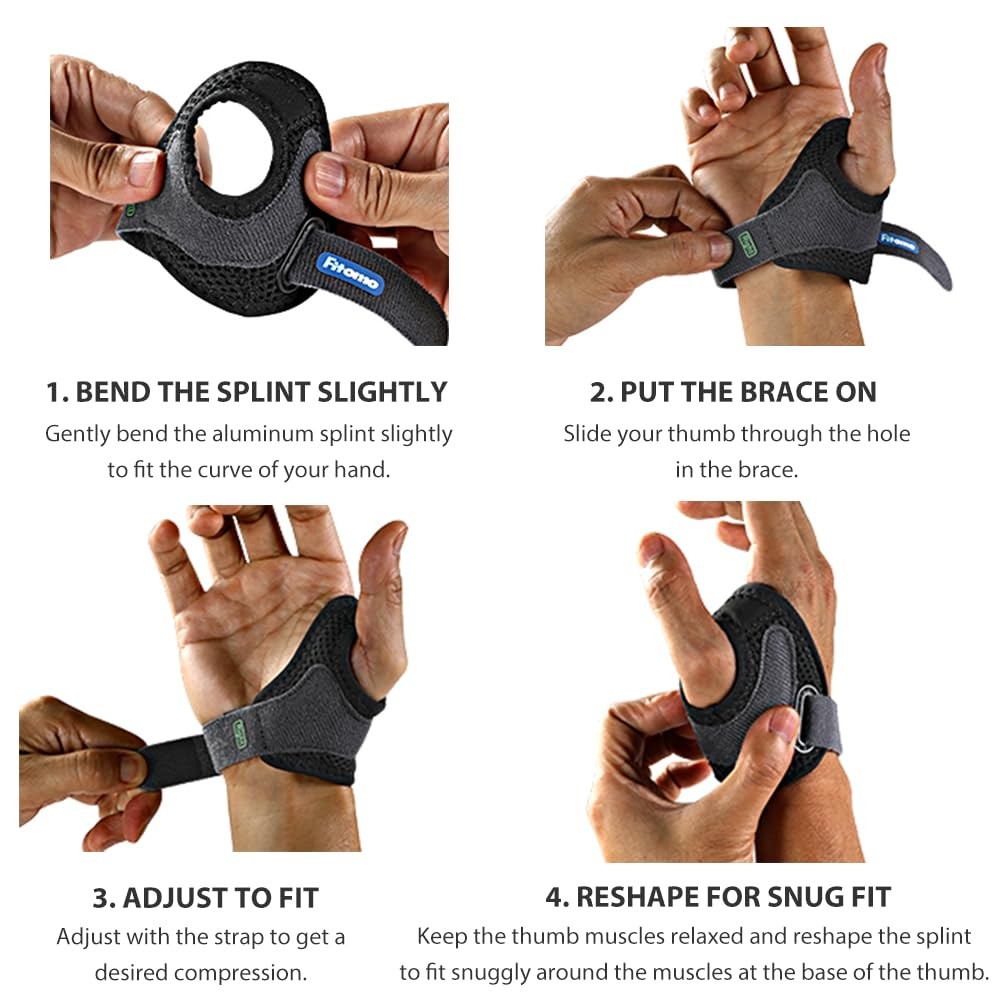 CMC Thumb Brace with Shape-memory Restriction Splint for Medium, Black
