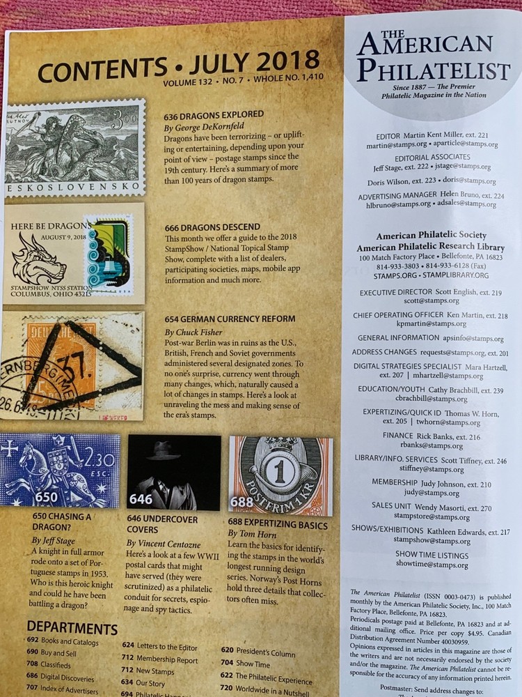 American Philatelist Magazine 2018, July