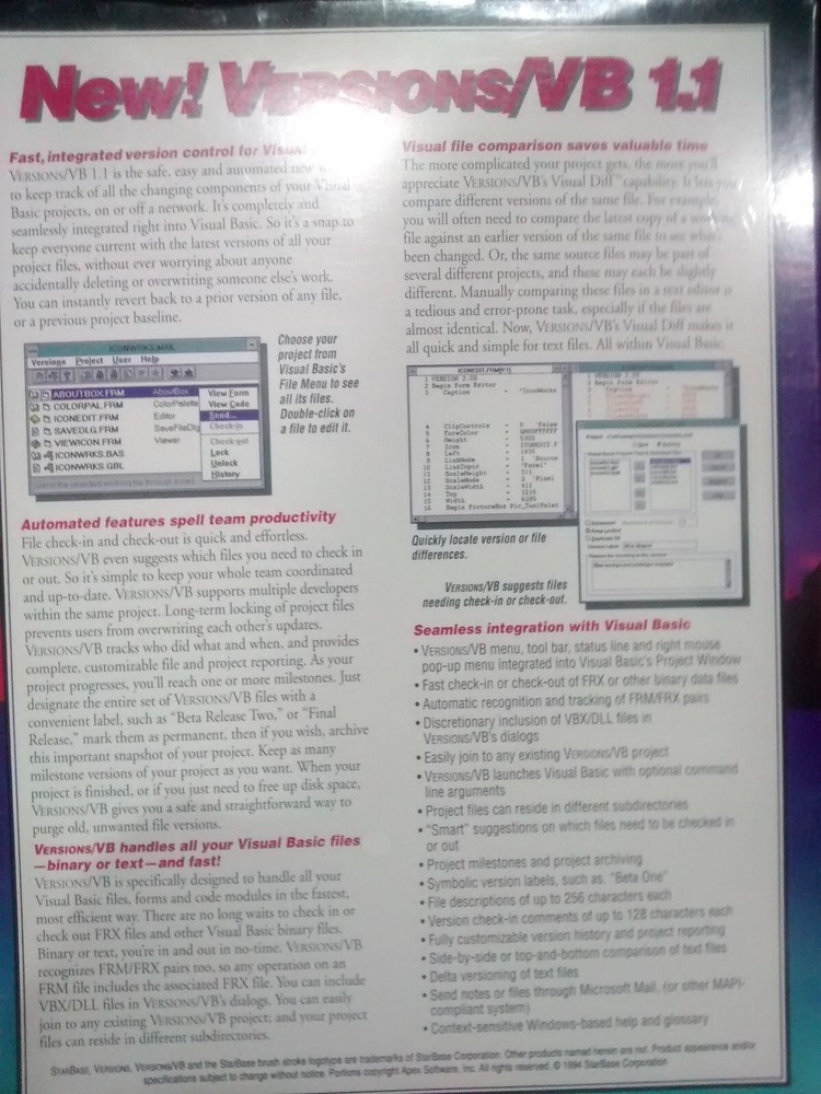 starbase VB versions software **NEW** advanced version control visual basic