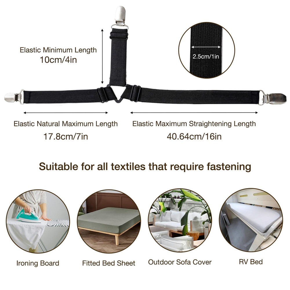Bed Sheet Straps Adjustable Elastic Fasteners with Metal Clips Fitted Bed She...