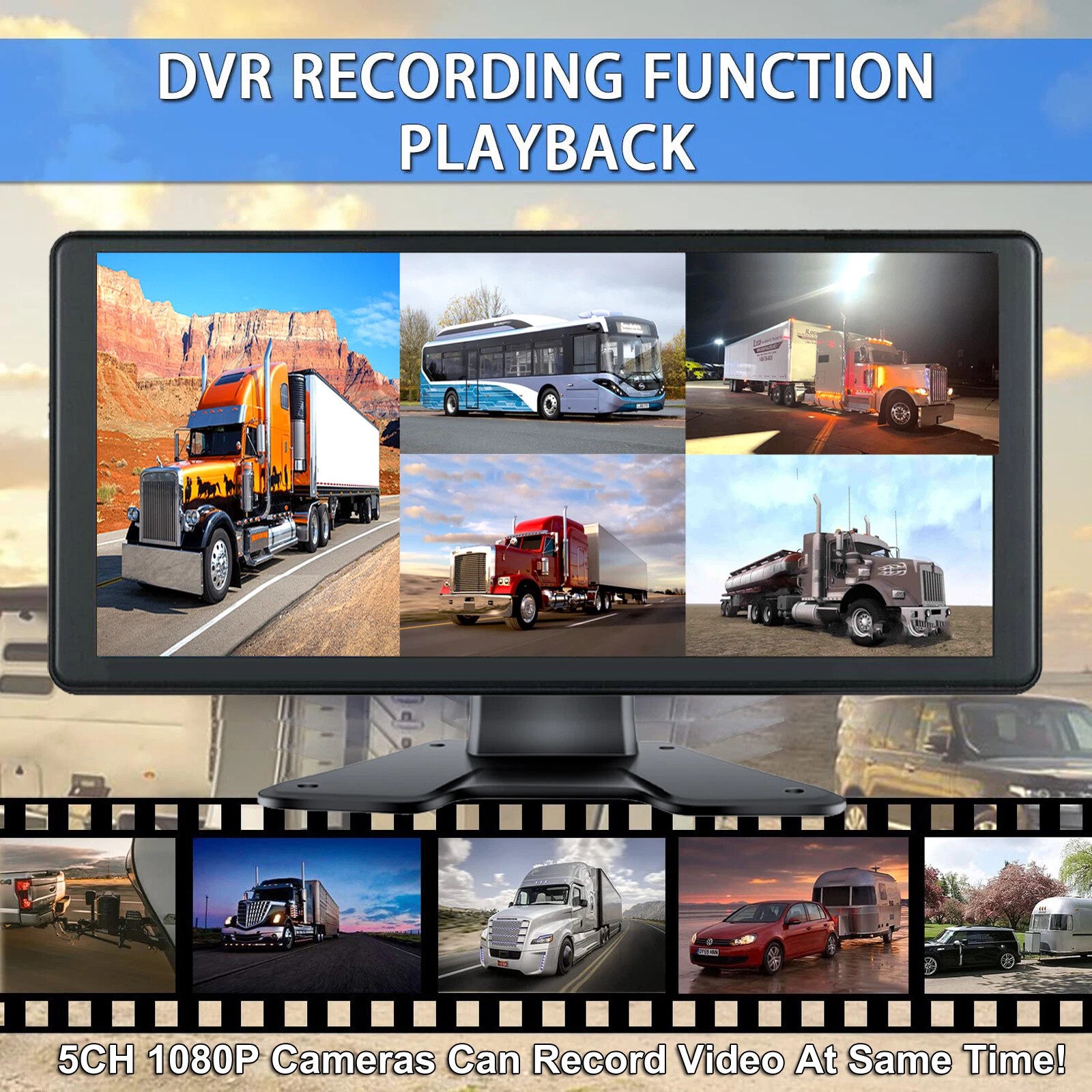 Panorama 10.36" Monitor 5 CH DVR Backup camera For Truck Semi Box Bus RV Reverse