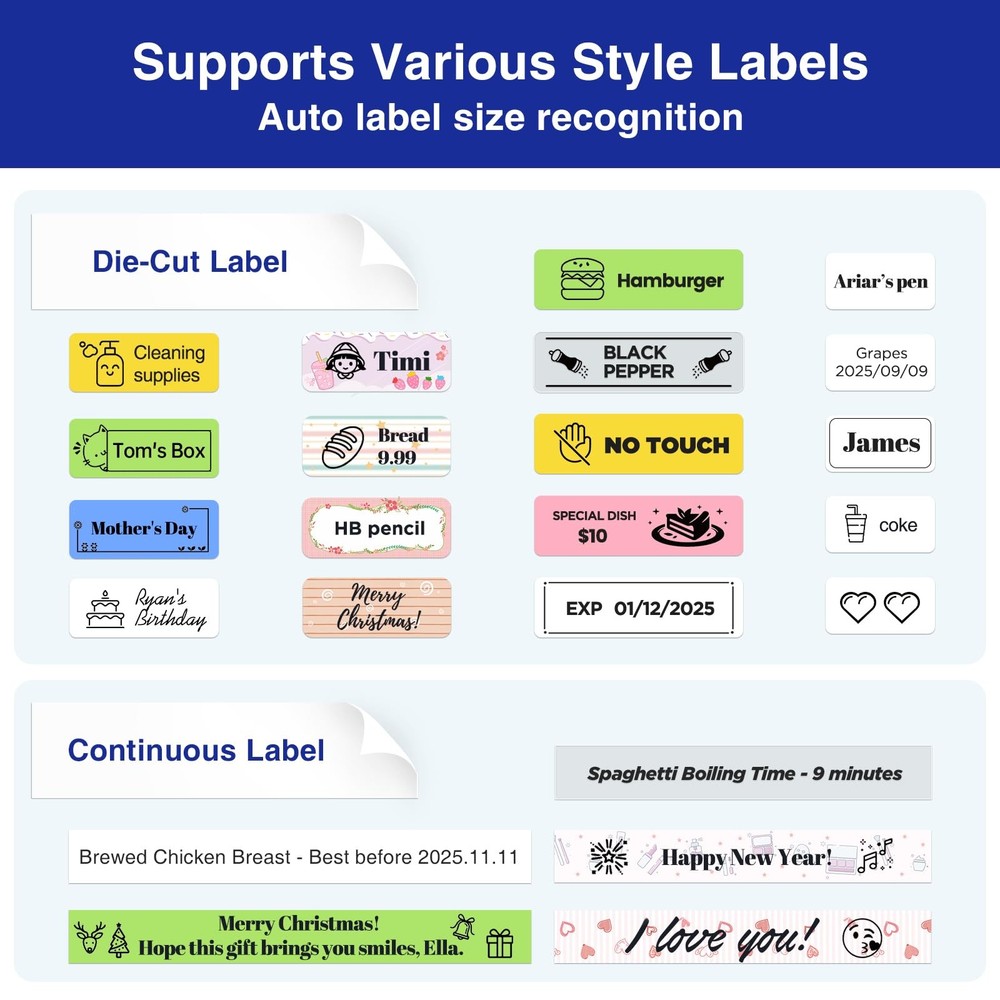 E11 Bluetooth Label Maker Machine with 4 Tapes, Support Keyboard & App with 3...