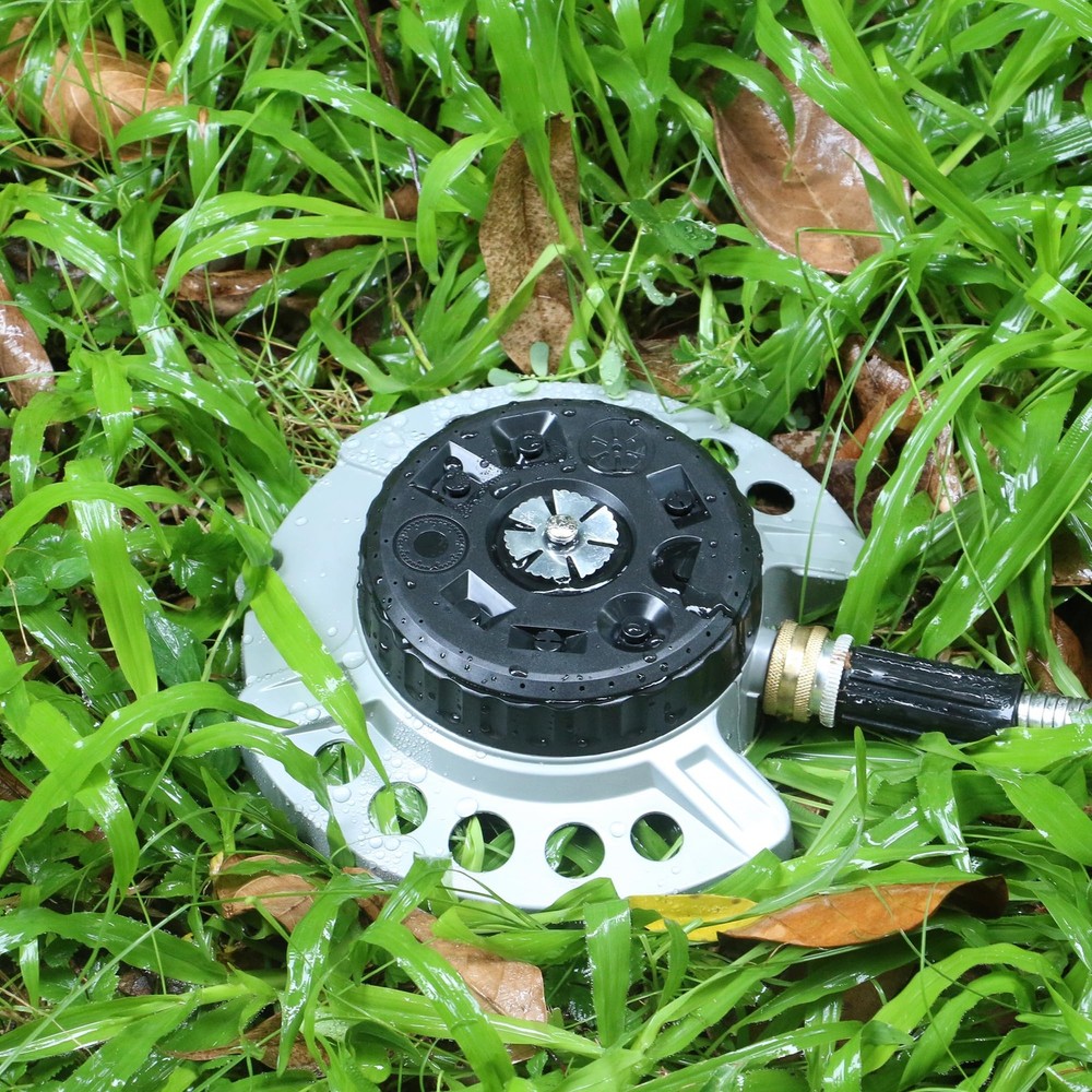 STYDDI Metal 9-Pattern Turret Lawn Sprinkler, 9 Pattern 9-Pattern, Black+Grey