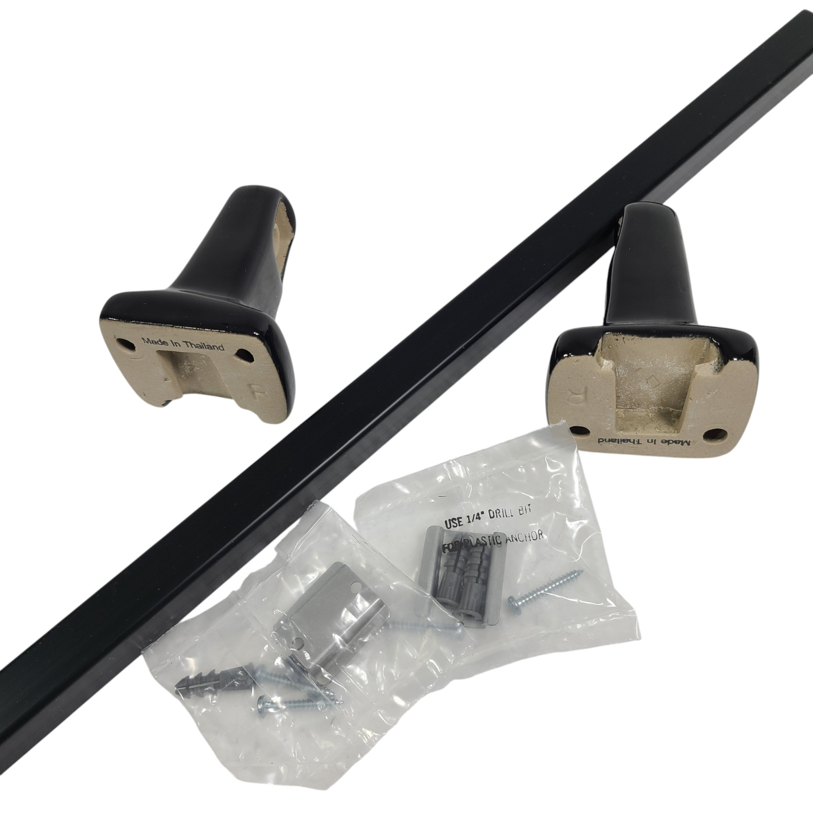 Vintage Black Ceramic Towel Bar Rod Rack Post Holders Bracket Screw in Drywall