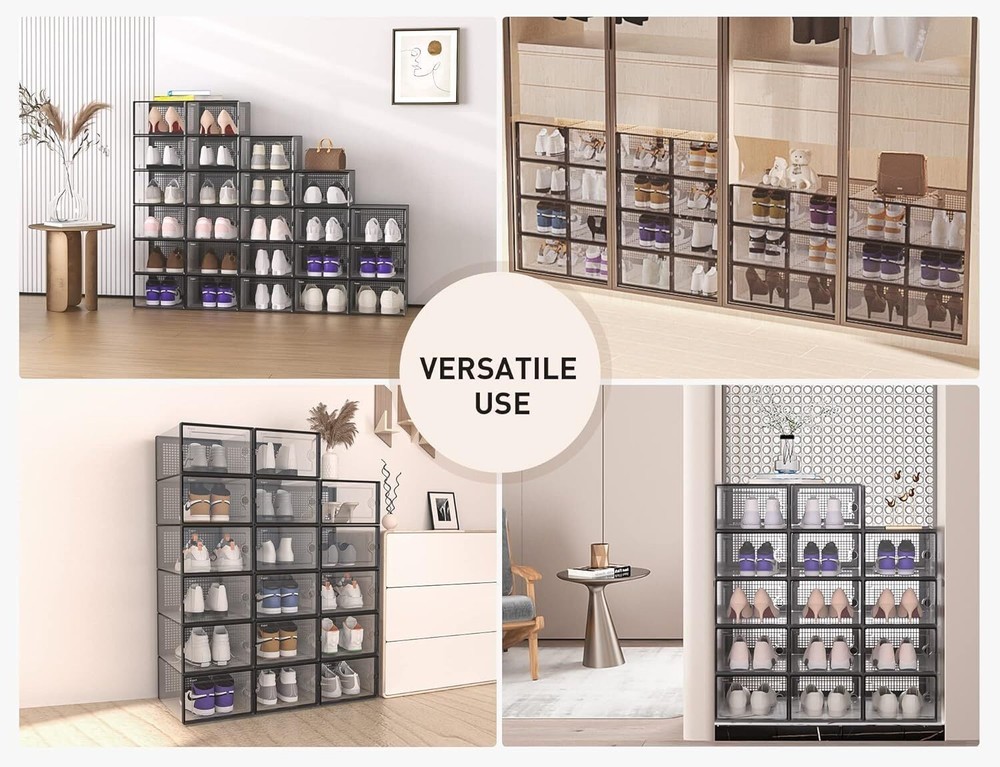 Shoe Storage Boxes Closet Organizers Clear Plastic Stackable Entryway 12 Pack US