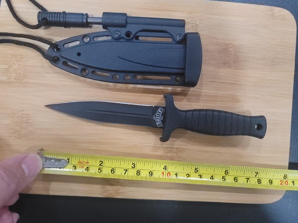 Fixed Blade Double Edged neck Knife with Sheath, With Flint Fire Starter EDC