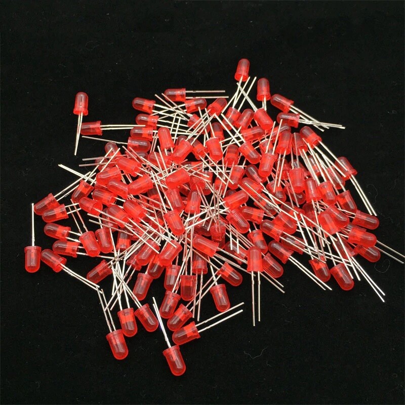 1000 Lot Single LEDs Round Top Diffused Light PCB Solder 5mm DC White/Red/Yellow