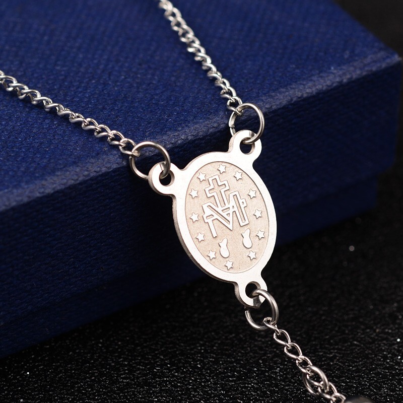 Stainless Steel Rosary Beads Necklace Crucifix Cross Prayer Virgin Mary N31