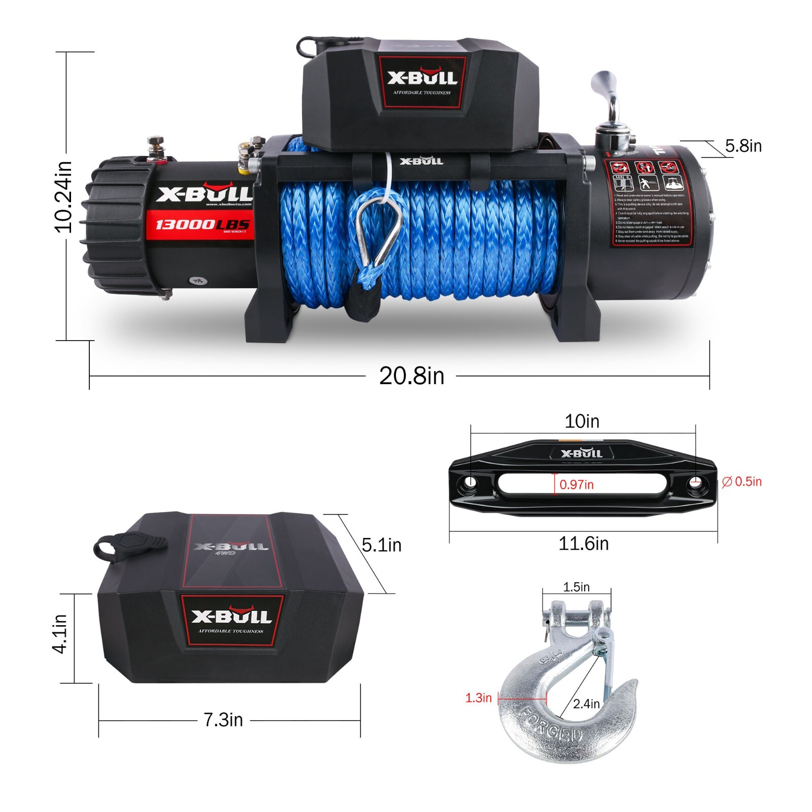 X-BULL 13000lbs 12V Electric Winch Synthetic Rope 4WD Off Road Towing Truck