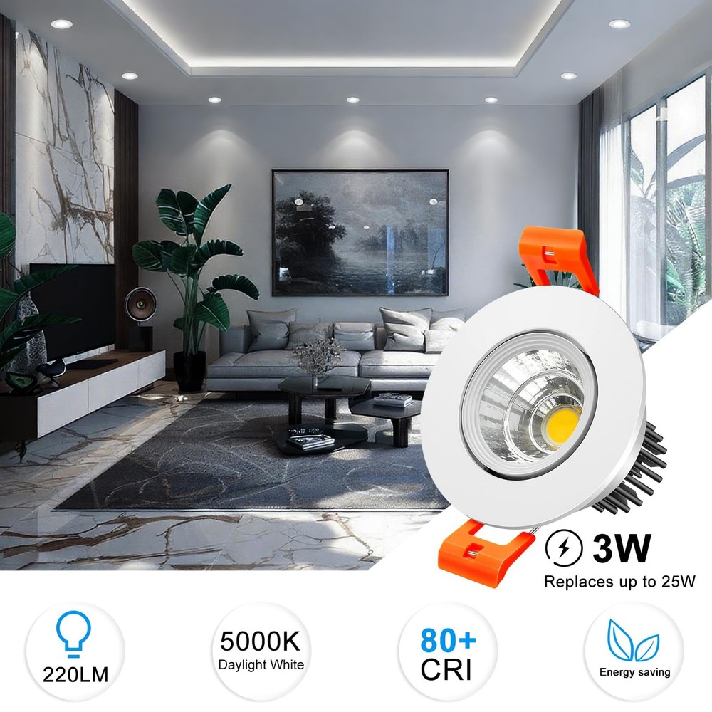 inShareplus 2 Inch LED Downlight, 3W White/6Pack, 5000k(Daylighting White)