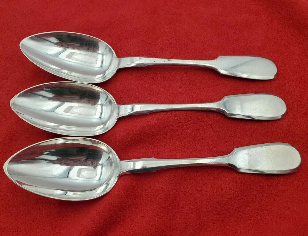 3 Matching 84 Silver Russian Fiddle Pattern Serving Spoons #10672