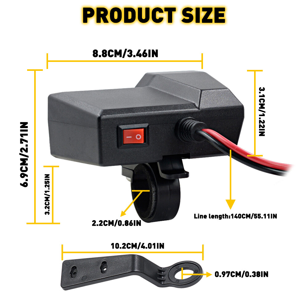 Motorcycle Handlebar Dual USB Phone Charger Cigarette Lighter Socket Voltmeter