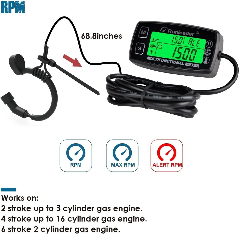 Advanced Digital Tach Hour Meter and Temperature Gauge for Efficient Engine Care