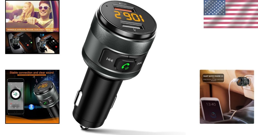 Compact Bluetooth FM Transmitter for Seamless Audio & Fast USB Charging in Cars