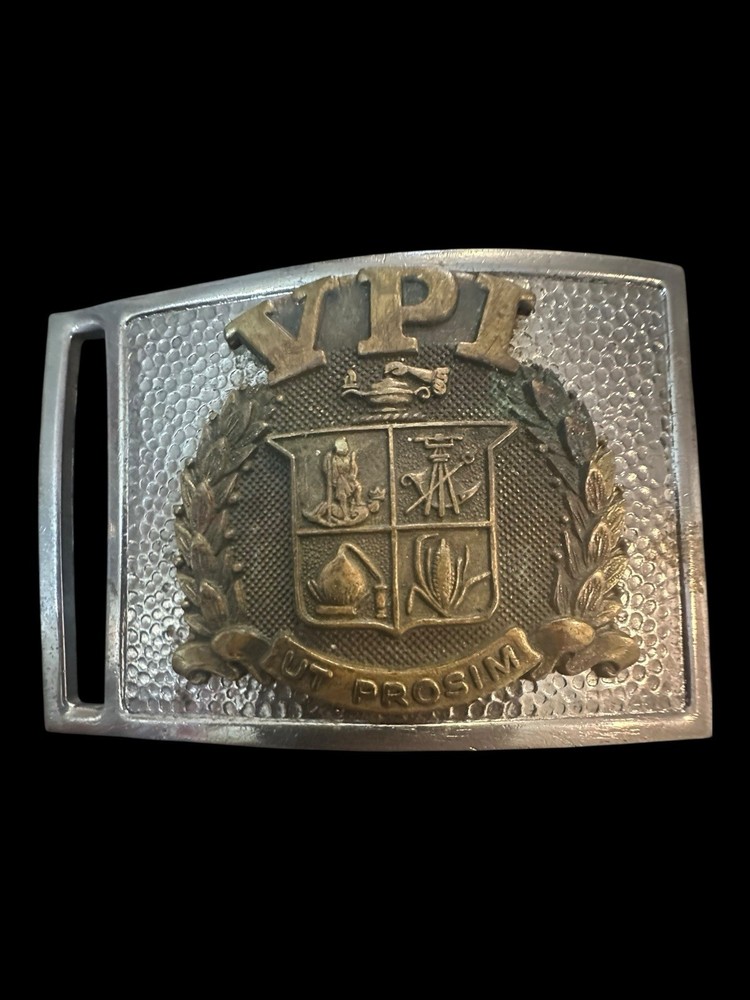 Vintage VIRGINIA POLYTECHNICAL INSTITUTE VPI WW2 CADETS BELT BUCKLE "UT PROSIM"