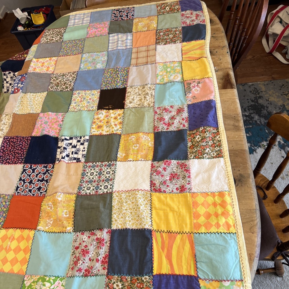 Patchwork Quilt/Throw Handmade 68x77 Large. Really Nice Blanket