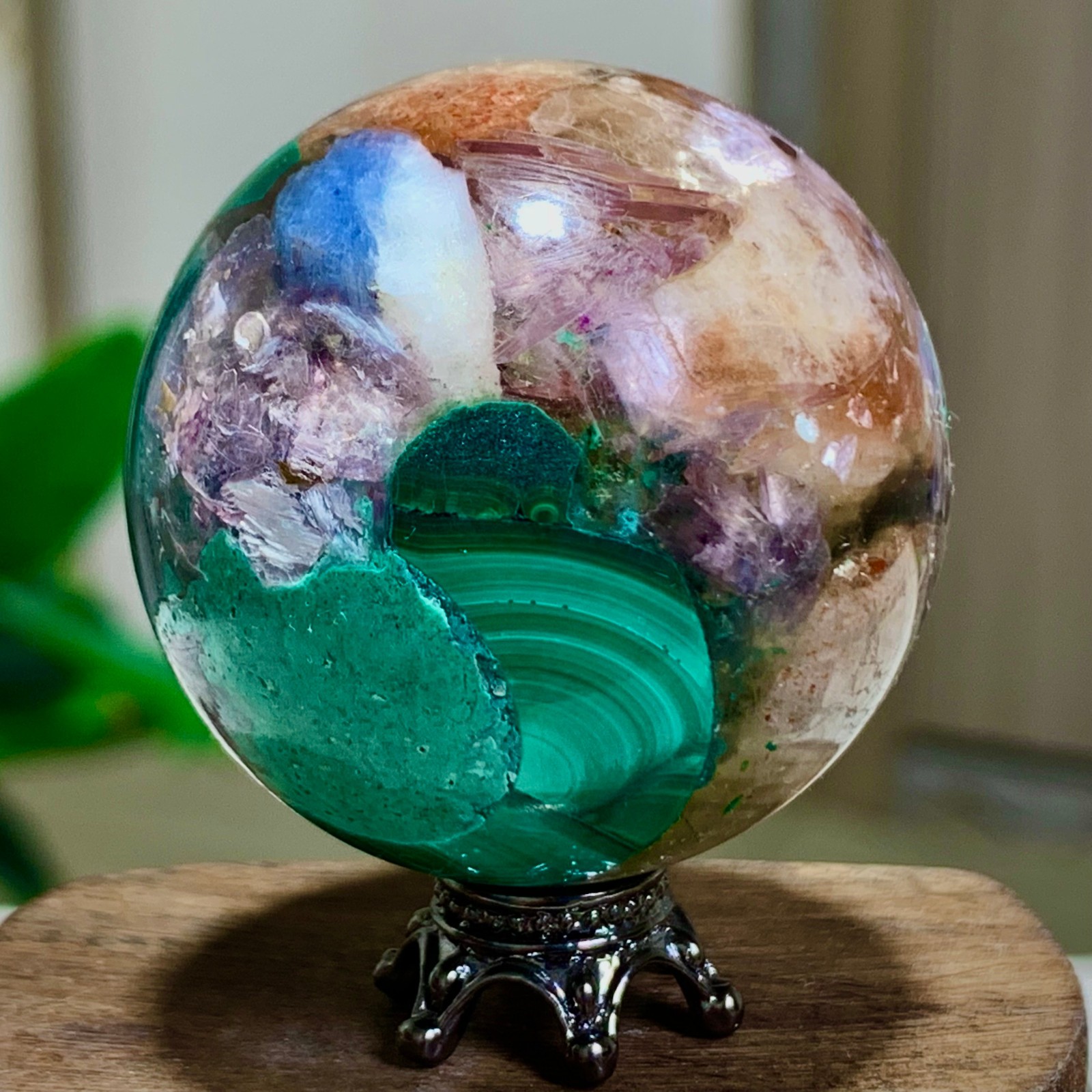 79G Newly discovered rare malachite purple mica symbiotic sphere restoration