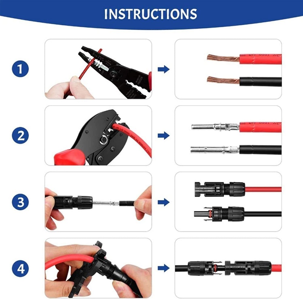12PCS Solar Panel Cable Connector Crimper PV Crimping Pliers Cable Terminal Tool