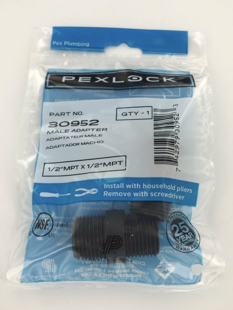 PEXLOCK 30952 Coupling 1/2" MPT x 1/2" MPT, Black