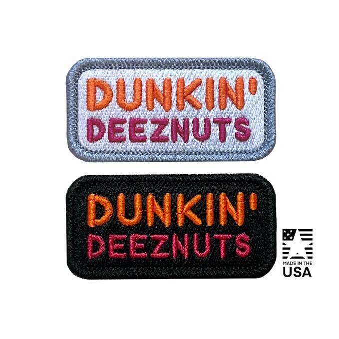 Dunkin’ Deeznuts Morale Patch, Funny Tactical, Embroidery Hook Backing, USA-made