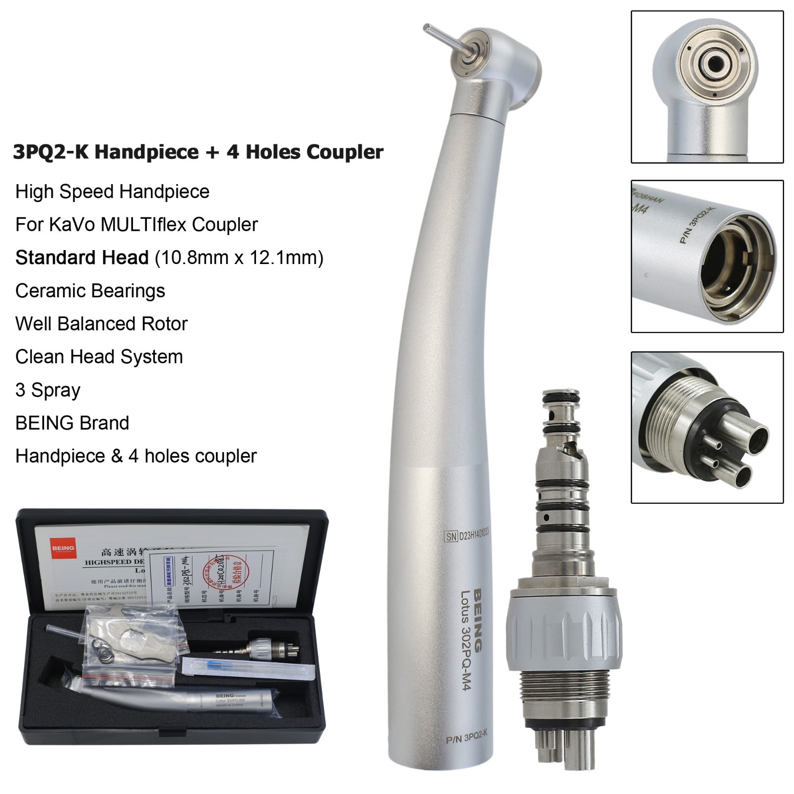 BEING Dental High Speed Handpiece Fiber Optic Mini Head For KaVo Coupler 4 6 Pin