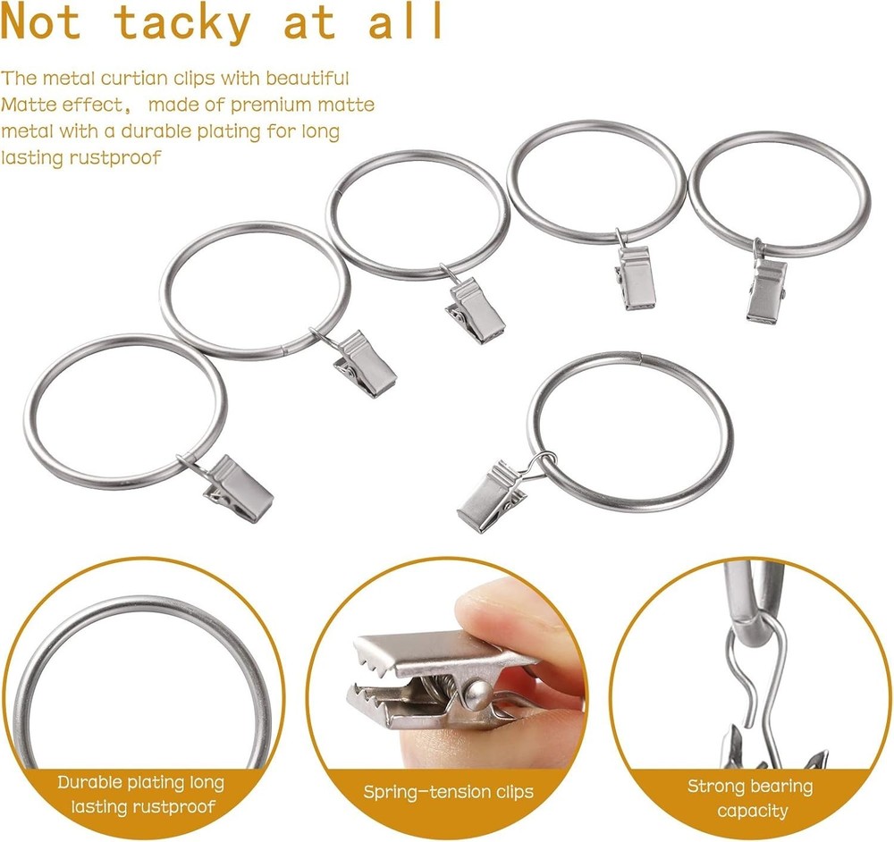 Rustproof Curtain Ring Clips - 20pcs, 2'' Inner Diameter for Security