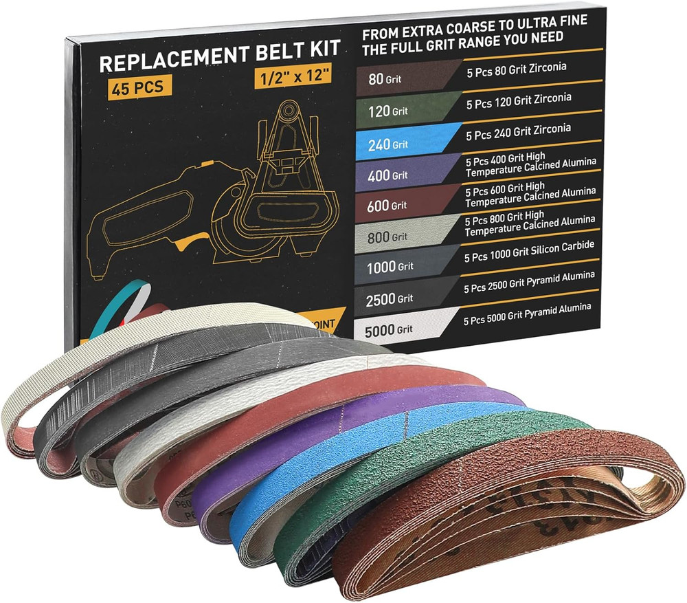 45 Pcs 1/2" X 12" Replacement Sharpening Belt Kit for Official Work Sharp Kni...