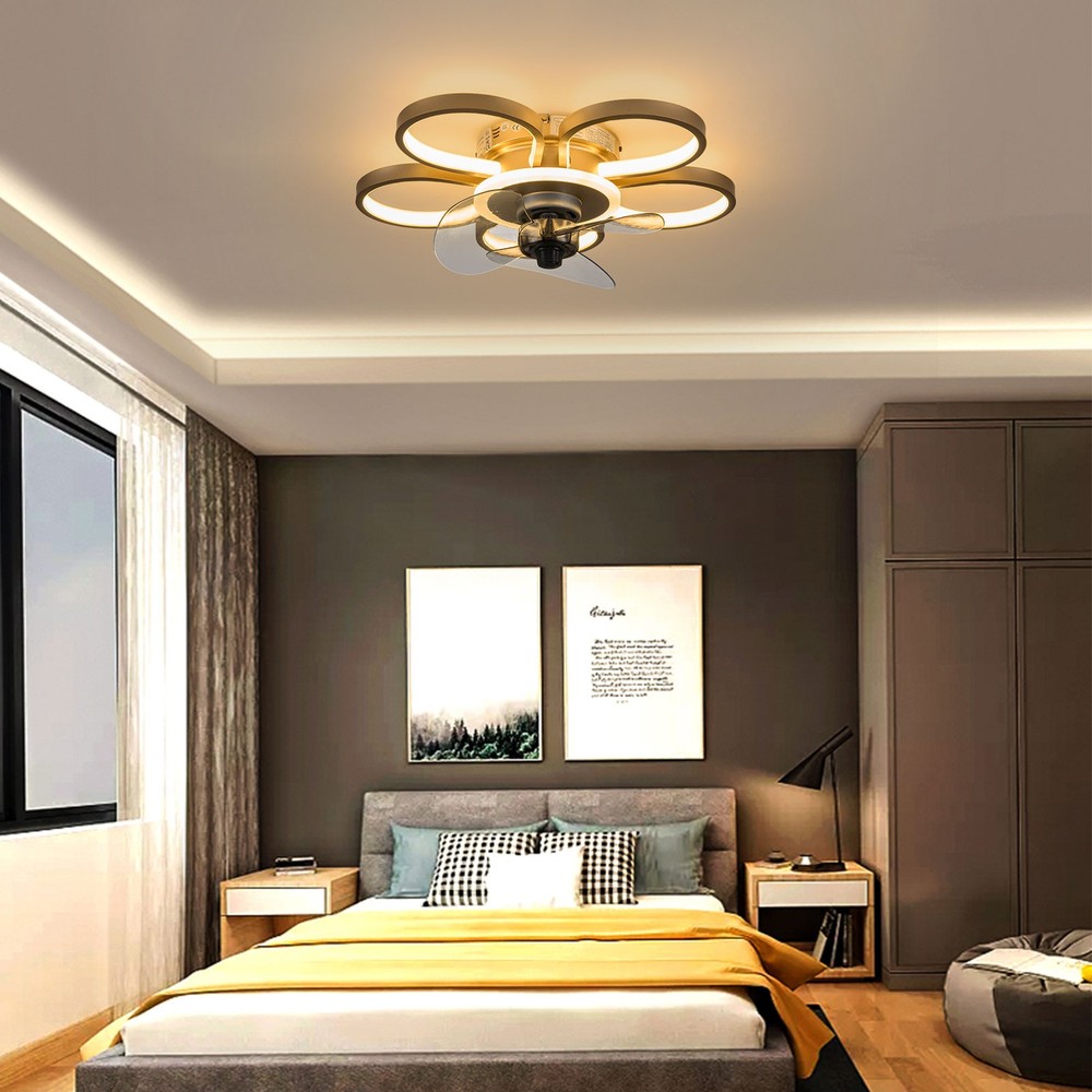 Ceiling Fan Light Flower Shape Gold Ceiling Fan Light LED W/ Remote Control