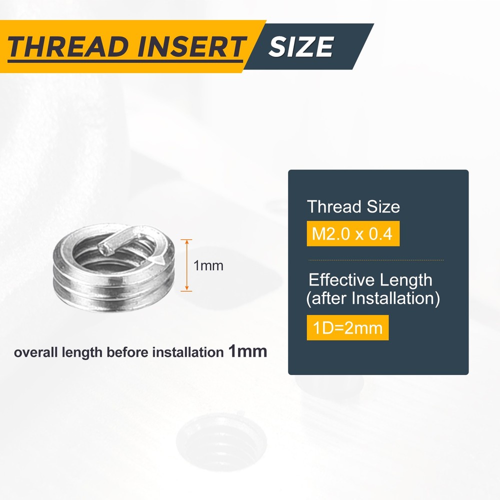 25pcs Wire Thread Inserts M2.0 x 0.4 x 1D Metric Helical Threaded Sleeve