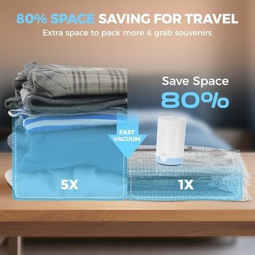 15 Pack Travel Vacuum Bags with Rechargeable Wireless Pump, Clothing Seal Org...