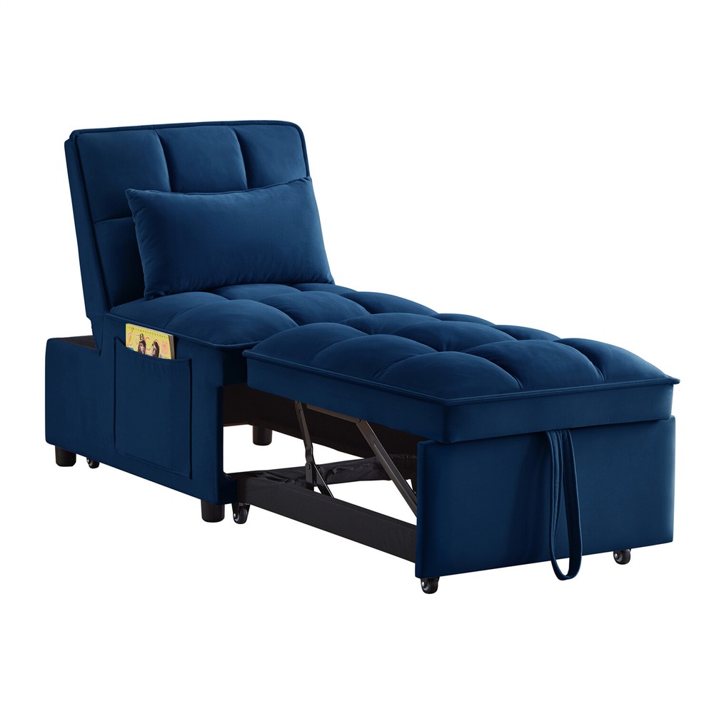 Convertible Sofa Bed Multi-Function Folding Recliner Sofa Chairs w/ Pillows Navy